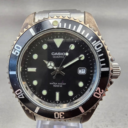 Casio Watch Men 40mm Black Dial Two Tone Date Round MTD-1010 New Battery Vintage1