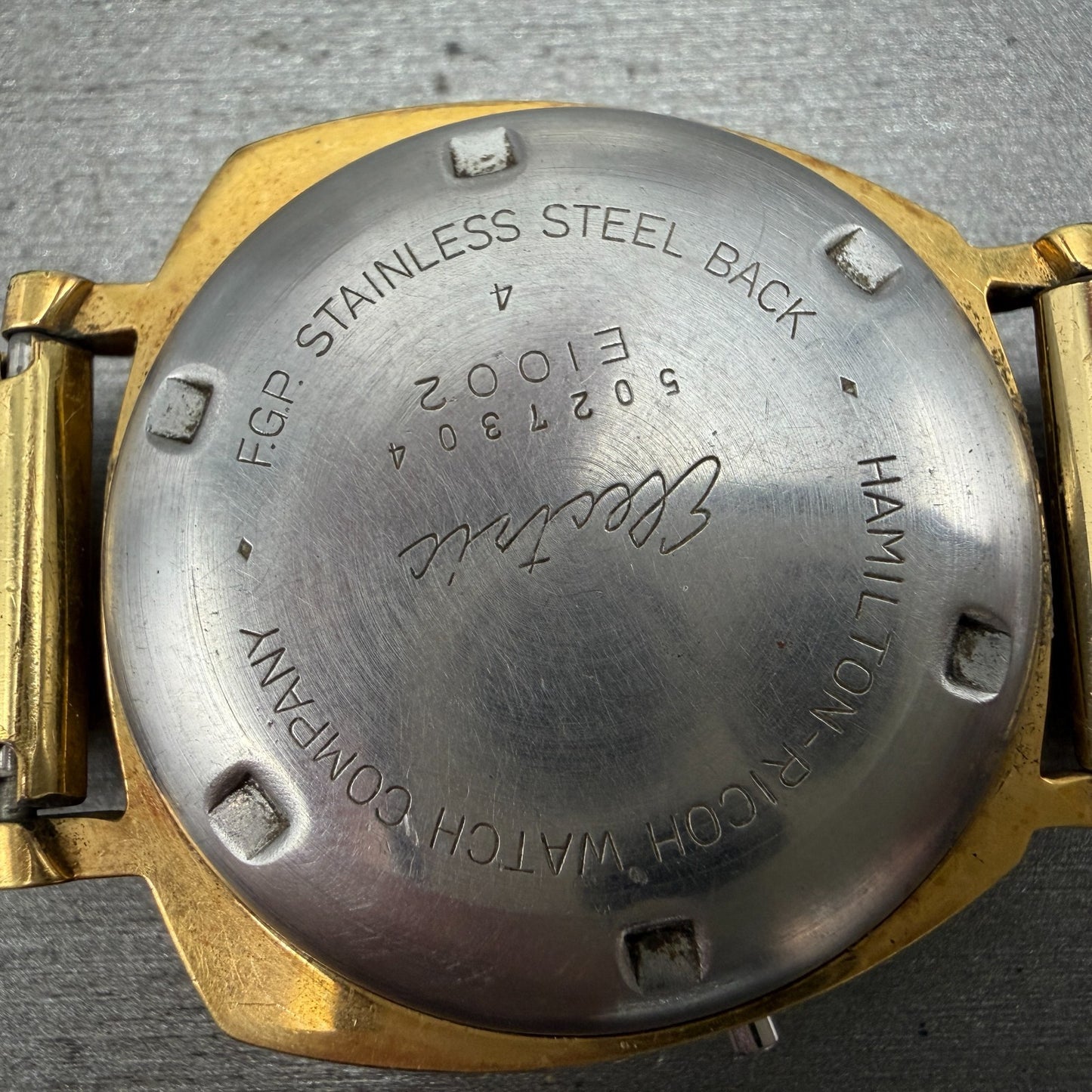 Hamilton Ricoh Electric Watch Men 35mm Champagne Dial Gold Asymmetrical PARTS11