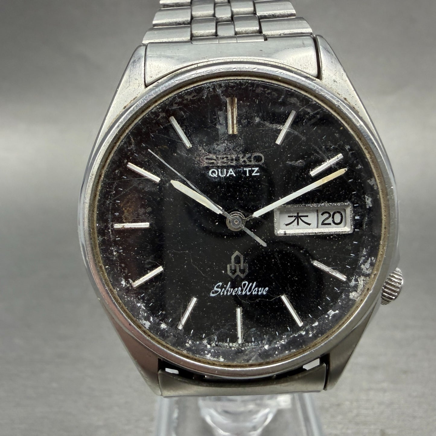 Seiko SilverWave Watch Men 35mm Black Dial Steel Daydate READ! 8229-703B NewBatt0