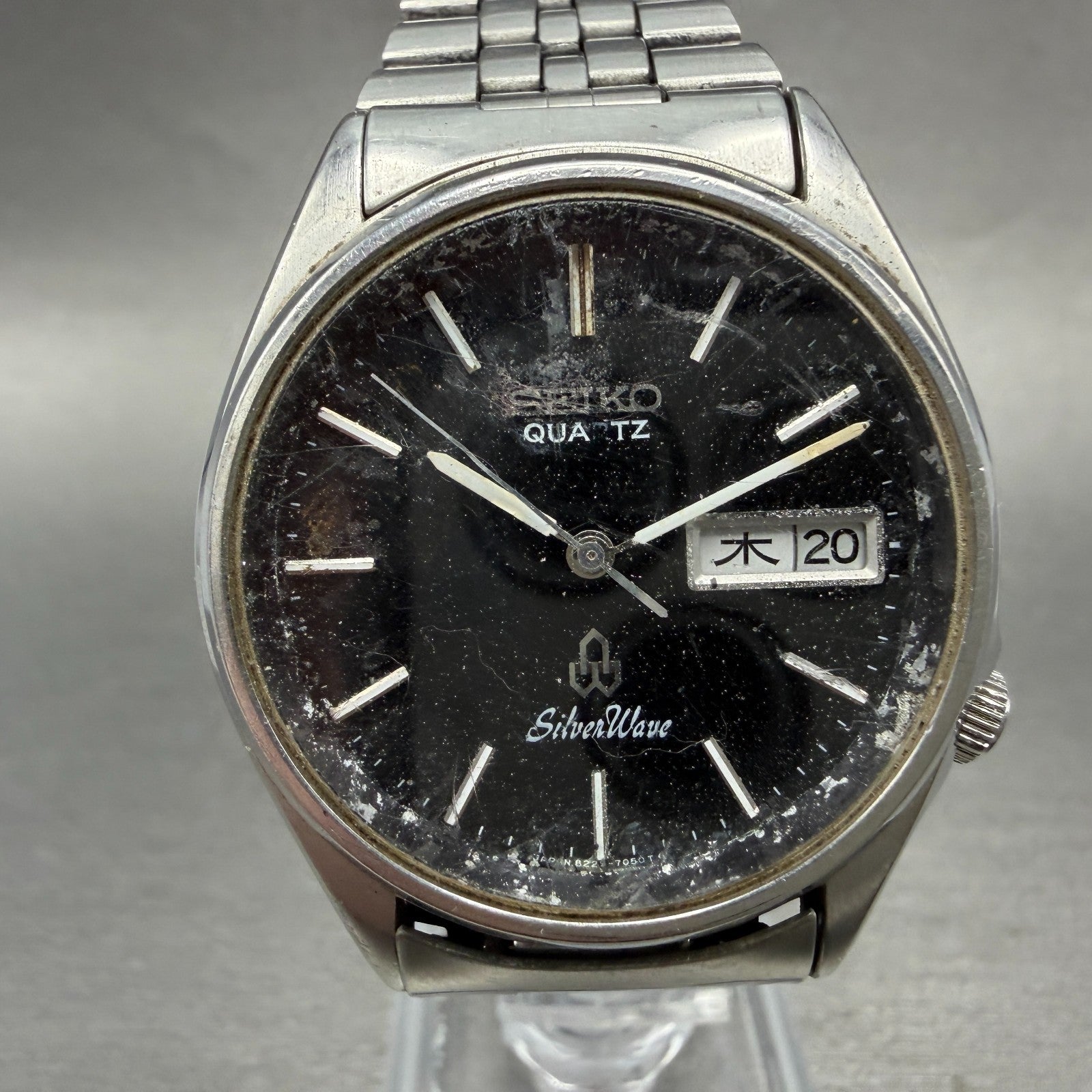 Seiko SilverWave Watch Men 35mm Black Dial Steel Daydate READ! 8229-703B NewBatt0