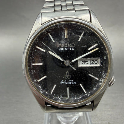 Seiko SilverWave Watch Men 35mm Black Dial Steel Daydate READ! 8229-703B NewBatt0