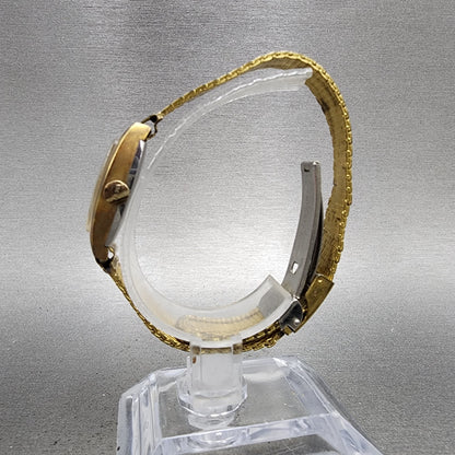 Bulova Tank Watch Women 17mm Black Dial Gold Tone Rectangle Manual Wind Runs VTG6