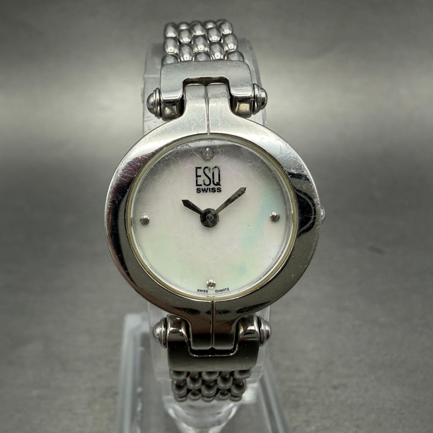 ESQ Watch Women 22mm MOP Dial Silver Tone Round E5418 New Battery0