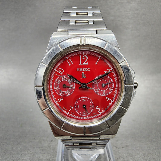Seiko Lukia Watch Women 33m Red Dial Silver Tone Daydate 5y890b30 New Battery0