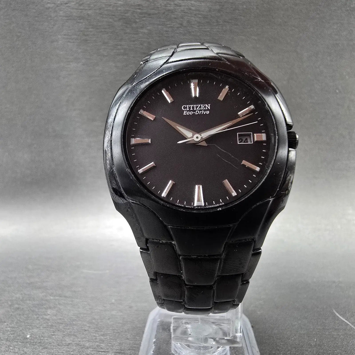 Citizen Eco-Drive Watch Men 38mm Black Dial Black Tone Date E111-S063426 Runs JP5