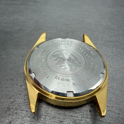 Elgin President Watch Men 35mm Gold Dial Gold Tone Date Round FK-329 PARTS8