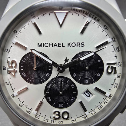 Michael Kors Gareth Chronograph Watch Men 43mm White Dial Steel MK-8470 New Batt1