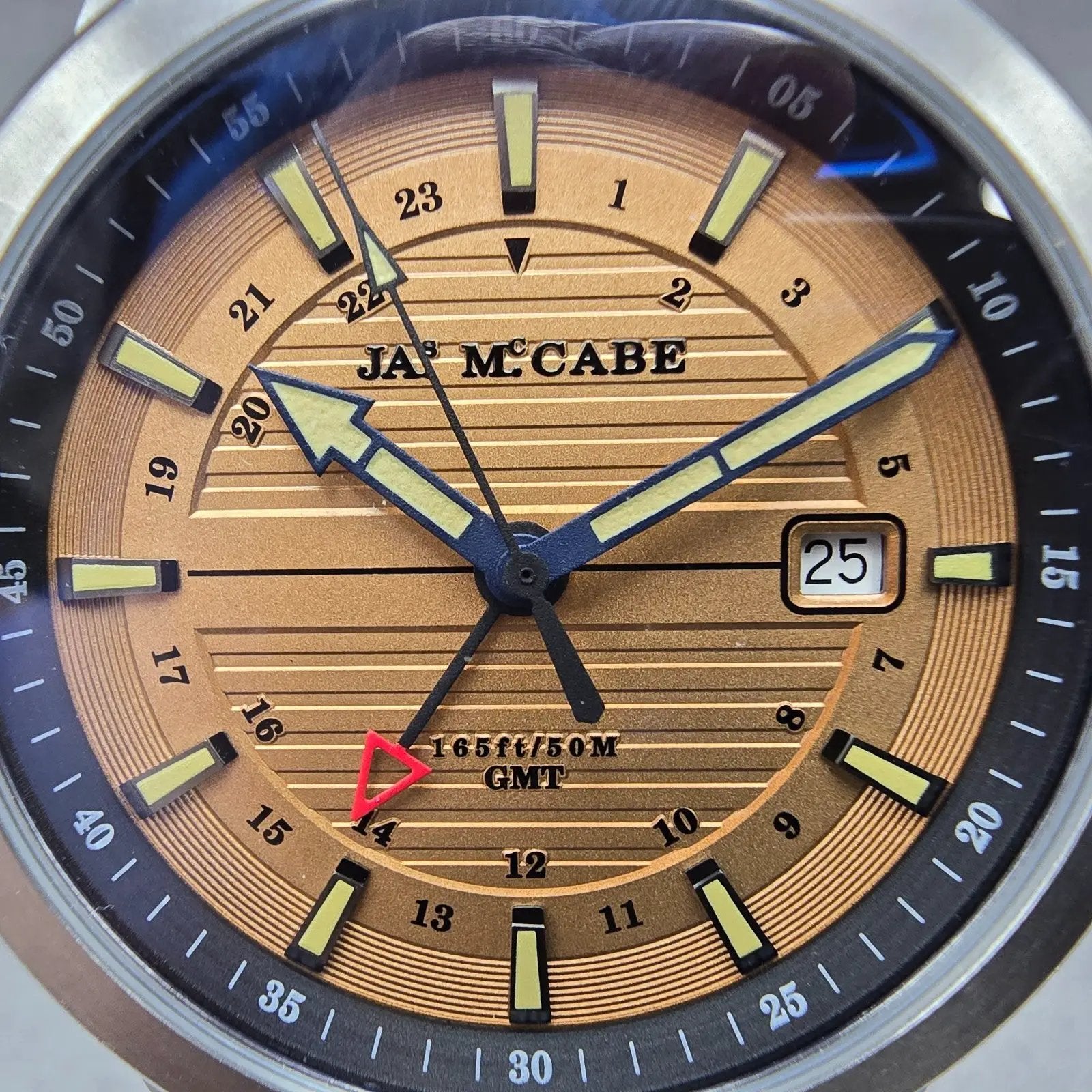 James McCabe Martin GMT Watch Men 42mm Brown Dial Steel Date Round New Battery1