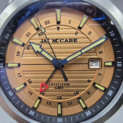 James McCabe Martin GMT Watch Men 42mm Brown Dial Steel Date Round New Battery1