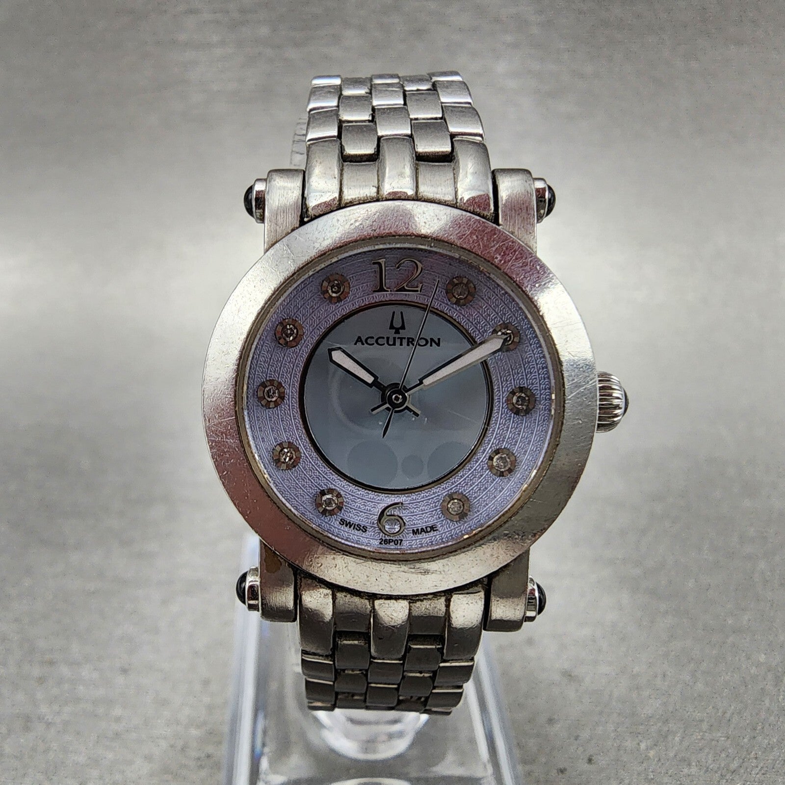 Bulova Accutron Watch Women 24mm MOP Dial Silver Tone Diamond Accents New Batt0