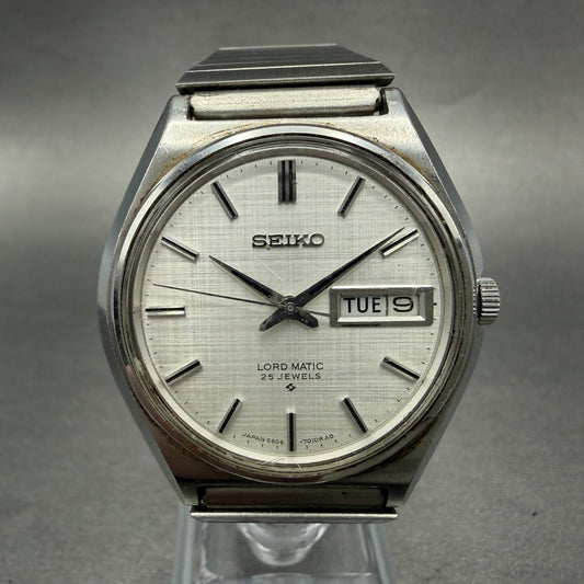 Seiko Lord Matic Watch Men 36mm Silver Dial Silver Tone Daydate READ!!!!!! Runs0