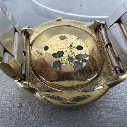 Seiko Watch Men 33mm Black Dial Gold Tone Round 2220-J527 Manual Runs READ!!!9