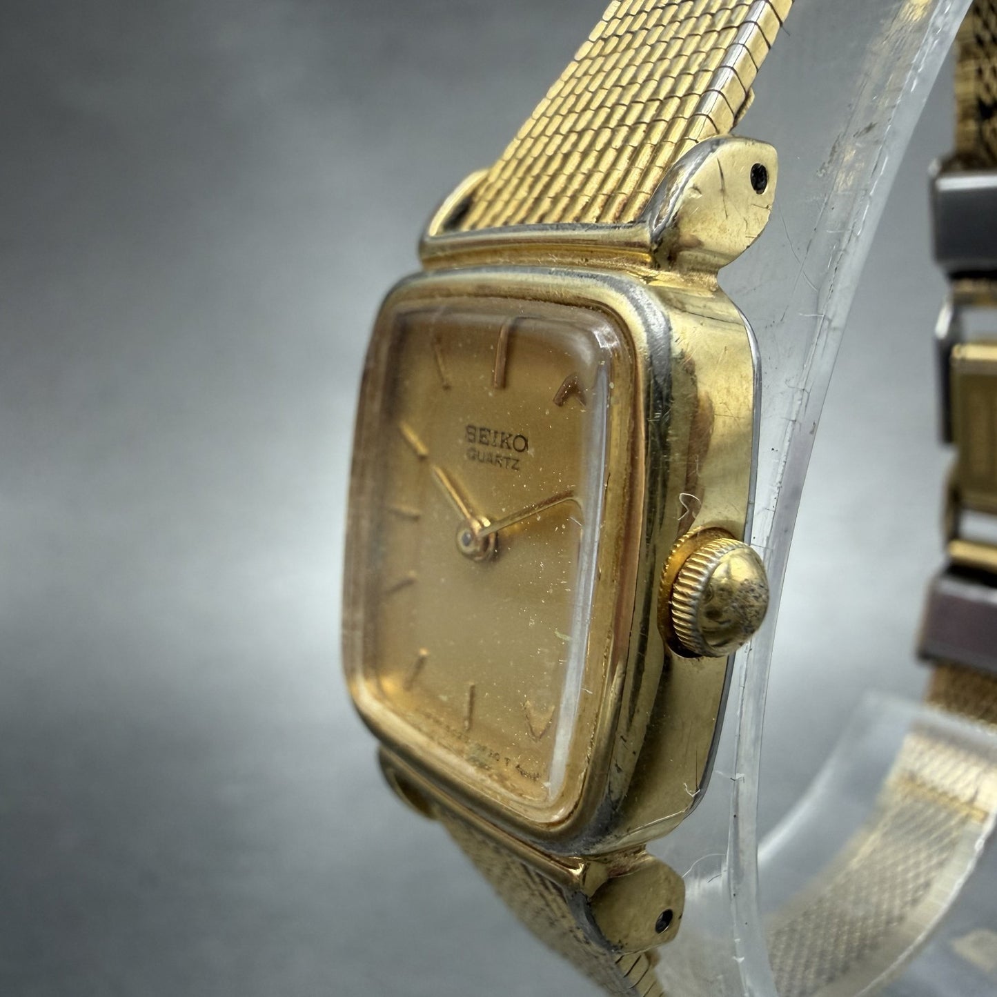 Seiko Tank Watch Women 17mm Champagne Dial Gold Tone 5420-5319 New Battery2