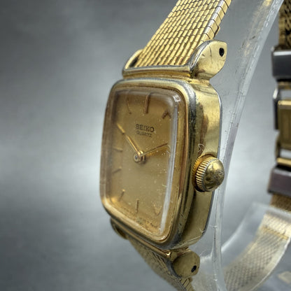Seiko Tank Watch Women 17mm Champagne Dial Gold Tone 5420-5319 New Battery2