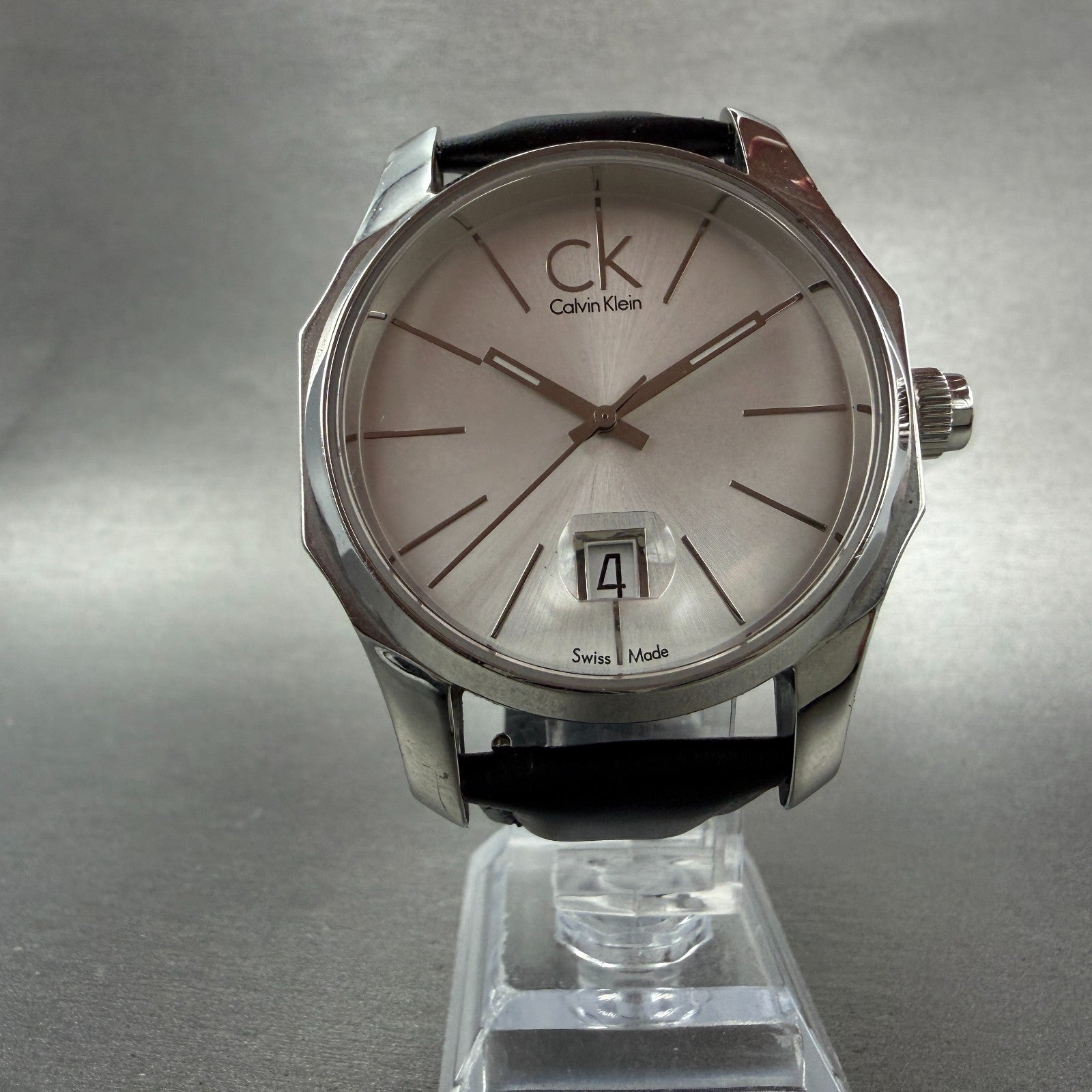 Calvin Klein Watch Men 42mm Silver Dial Steel Date Round K77411 New Battery5