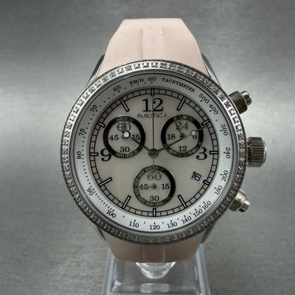 Nautica Chronograph Watch Women 35mm MOP Dial Steel Diamond Bezel New Battery0