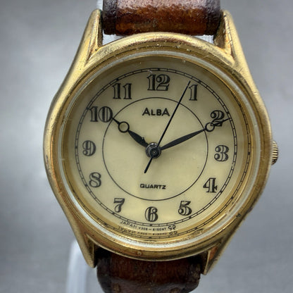 Seiko Alba Watch Women 25mm Cream Dail Gold Tone Round V306-6130 New Battery1