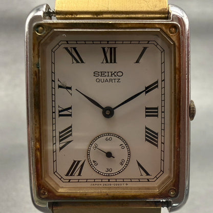 Seiko Tank Watch Men 27mm White Dial Two Tone Rectangle 2628-5070 New Battery1