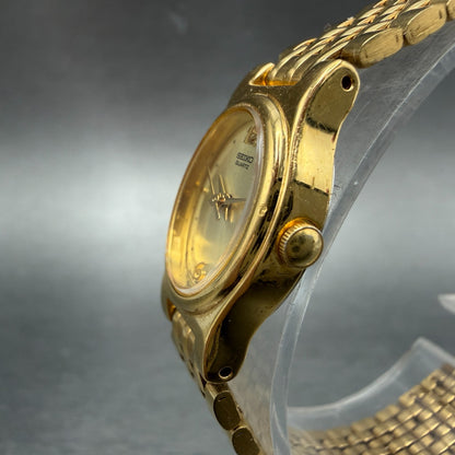 Seiko Watch Women 18mm Gold Dial Gold Tone Oval Vinatge V401-5109 New Battery HB2