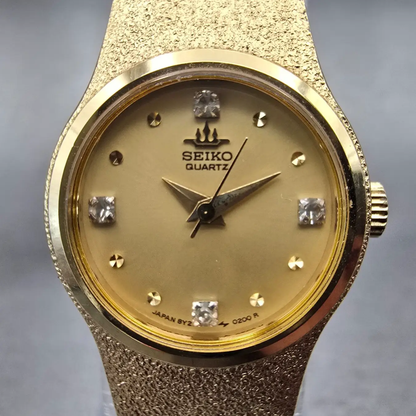 Seiko Watch Women 20mm Gold Dial Gold Tone Gemmed Round 8Y21-0020 New Battery1