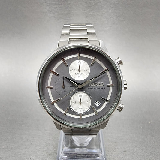 Seiko Wired Chronograph Watch Men 40mm Silver Dial Steel Date Vd57-kjd0 New Batt
