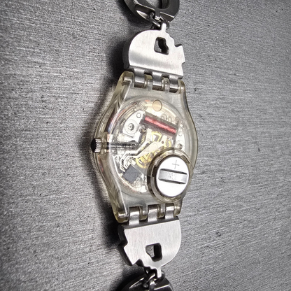 Swatch Menthol Tone Watch Women 25mm Silver Dial Clear Case LK292G New Battery 512