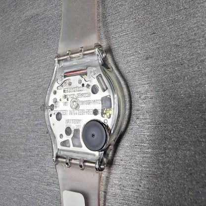 Swatch Jelly Skin Watch Men 34mm Skeleton Dial Clear Case SFK100 New Battery NOS11