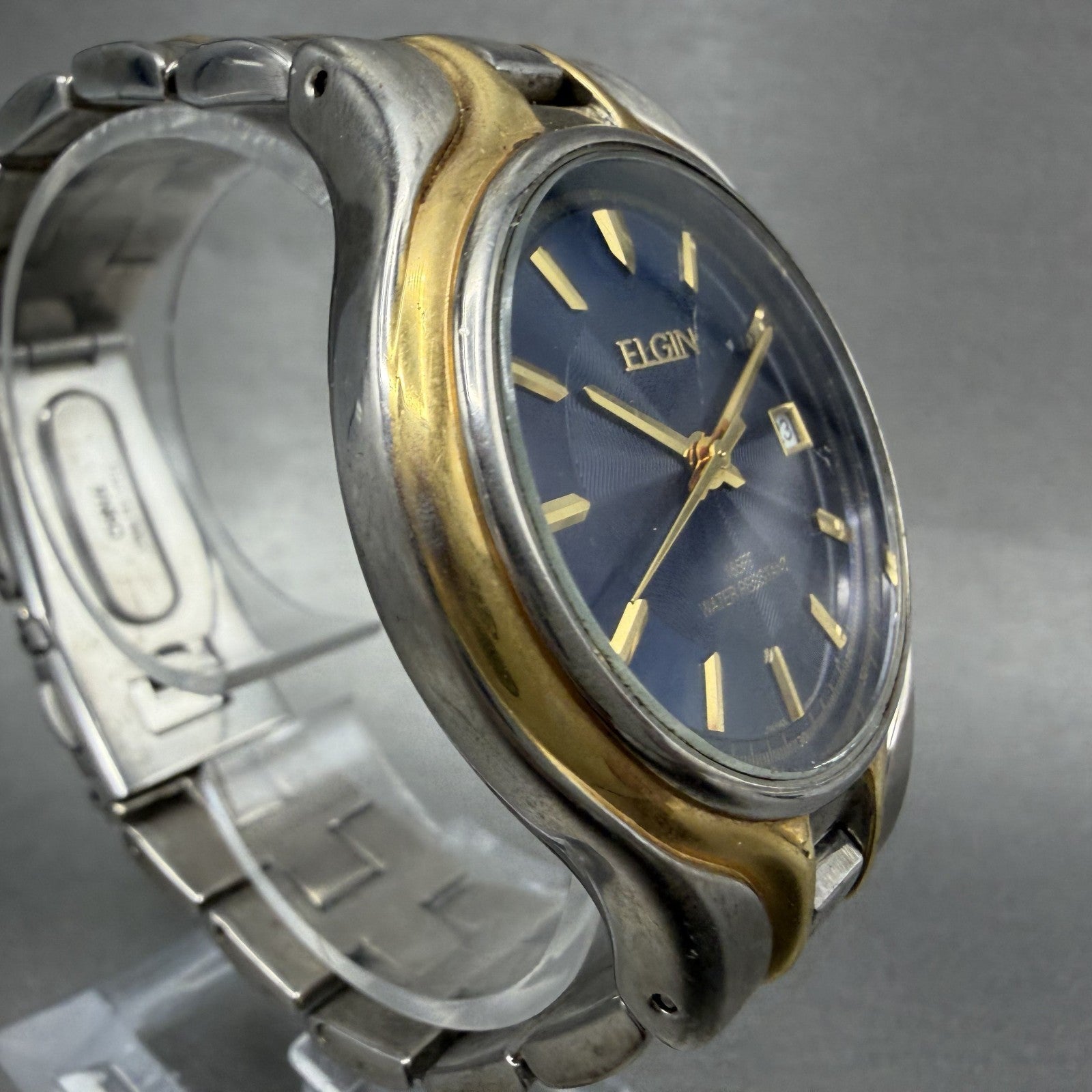 Elgin Watch Men 38mm Blue Dial Two Tone Date Round FPP117 New Battery3