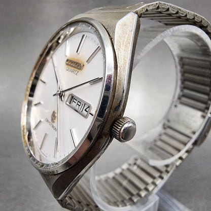 Citizen CQ Crystron Watch Men 33mm White Dial Steel Daydate 4-851153 8550 PARTS