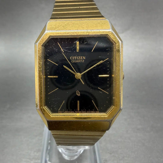Citizen CQ Tank Watch Men 26mm Black Dial Gold Tone Octagon 4031-S11294 PARTS0