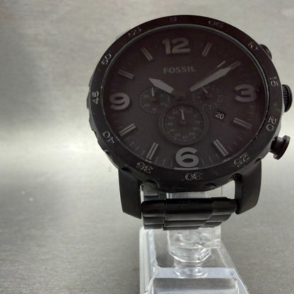 Fossil Nate Chrono Watch Men 50mm Black Dial Black Tone Date Round New Battery5