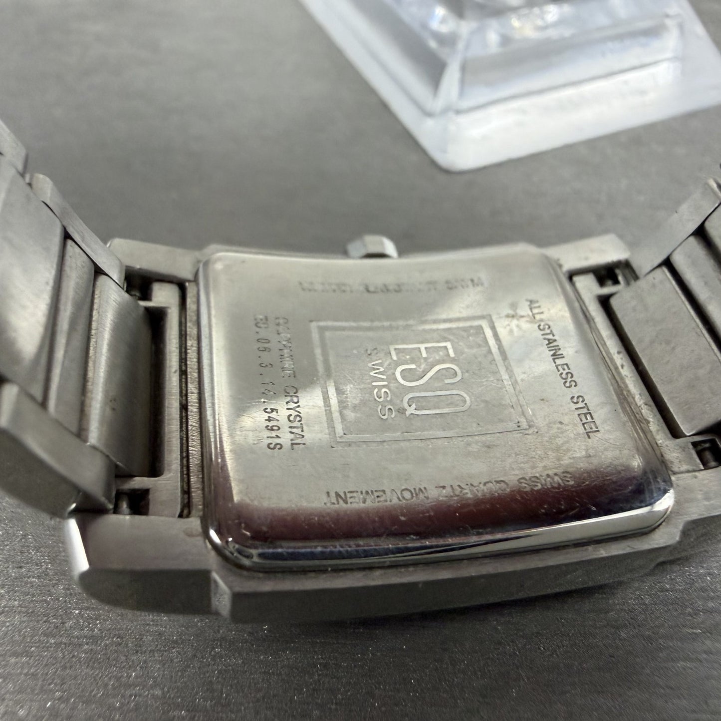 ESQ Tank Watch Women 25mm MOP Dial Silver Tone Rectangle Crystals New Battery9