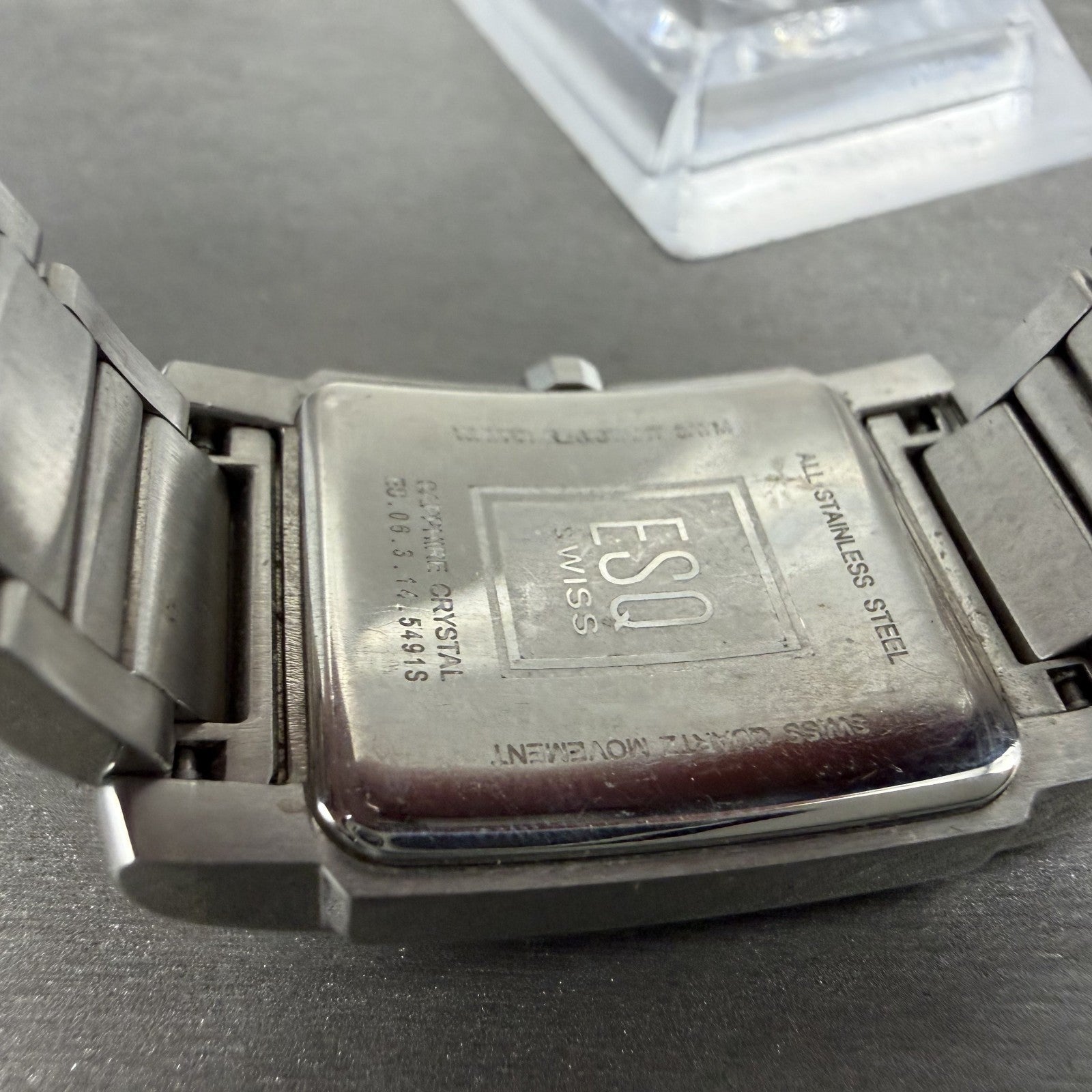 ESQ Tank Watch Women 25mm MOP Dial Silver Tone Rectangle Crystals New Battery9