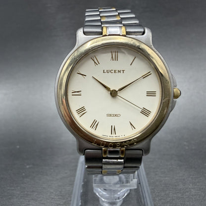 Seiko Lucent Watch Men 31mm White Dial Two Tone 5e21-6b70 New Battery JVTUTU0