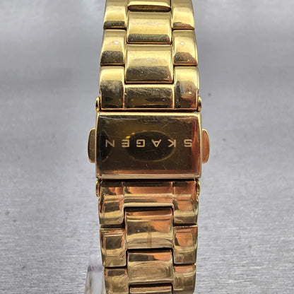 Skagen Watch Women 34mm Champagne Dial Gold Tone Daydate Round 344LGXG New Batt7