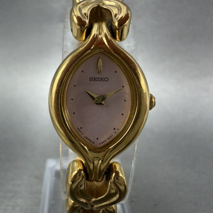 Seiko Watch Women 18mm Pink Dial Gold Tone Oval 4N006739 VTG New Battery1