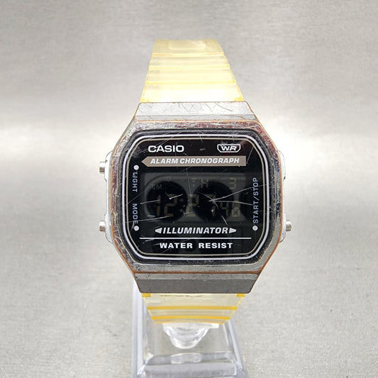 Casio Illuminator Watch Men 36mm Digital Silver Tone Octagon A168XE New Battery0