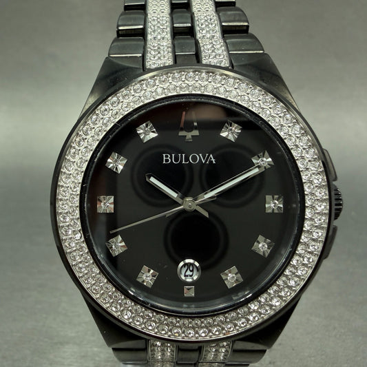 Bulova Watch Men 42mm Black Dial Black & Silver Tone Date 98K101 New Battery0