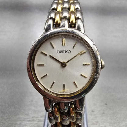 Seiko Watch Women 24mm Silver Dial Two Tone Round V700-6379 New Battery Vintage0