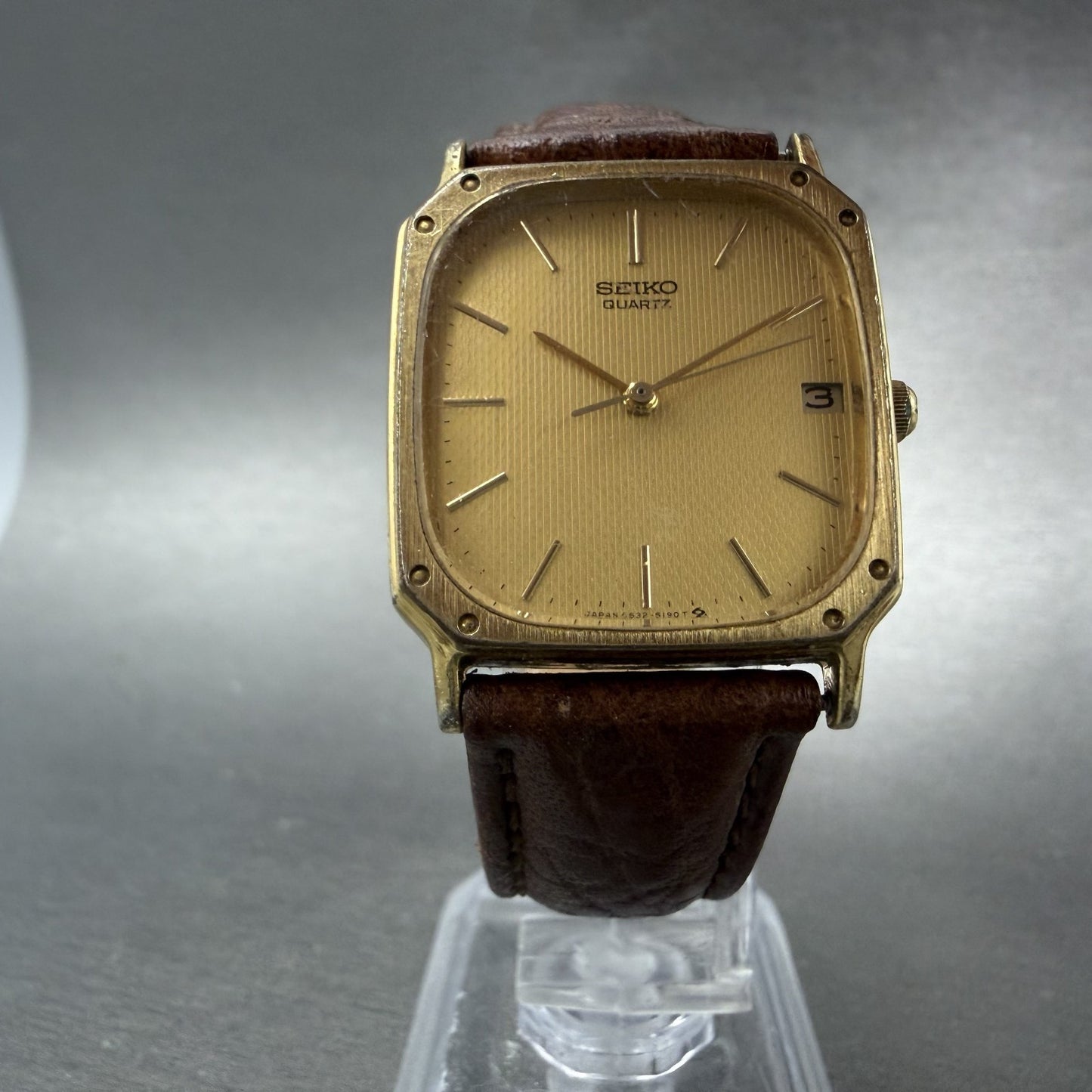 Seiko Tank Watch Men 28mm Champagne Dial Gold Tone Date 6532-5140 New Battery5