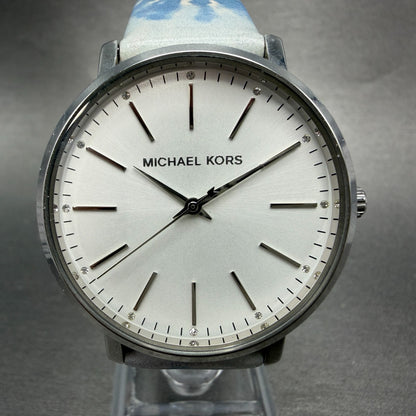 Michael Kors Pyper Watch Women 38mm White Dial Silver Tone Round MK-2917 New Bat0