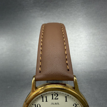 Seiko Alba Watch Men 33mm White Dial Gold Tone Round V501-6K80 New Battery4