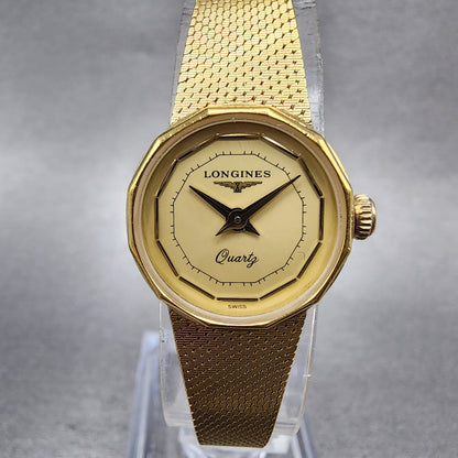 Longines Watch Women 19mm Champagne Dial Gold Tone Round New Battery1