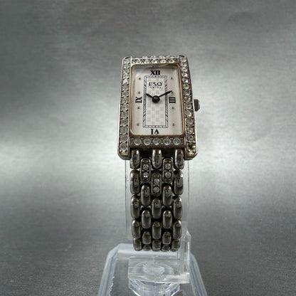ESQ Tank Watch Women 18mm White Dial Silver Tone Rectangle 100654 New battery5