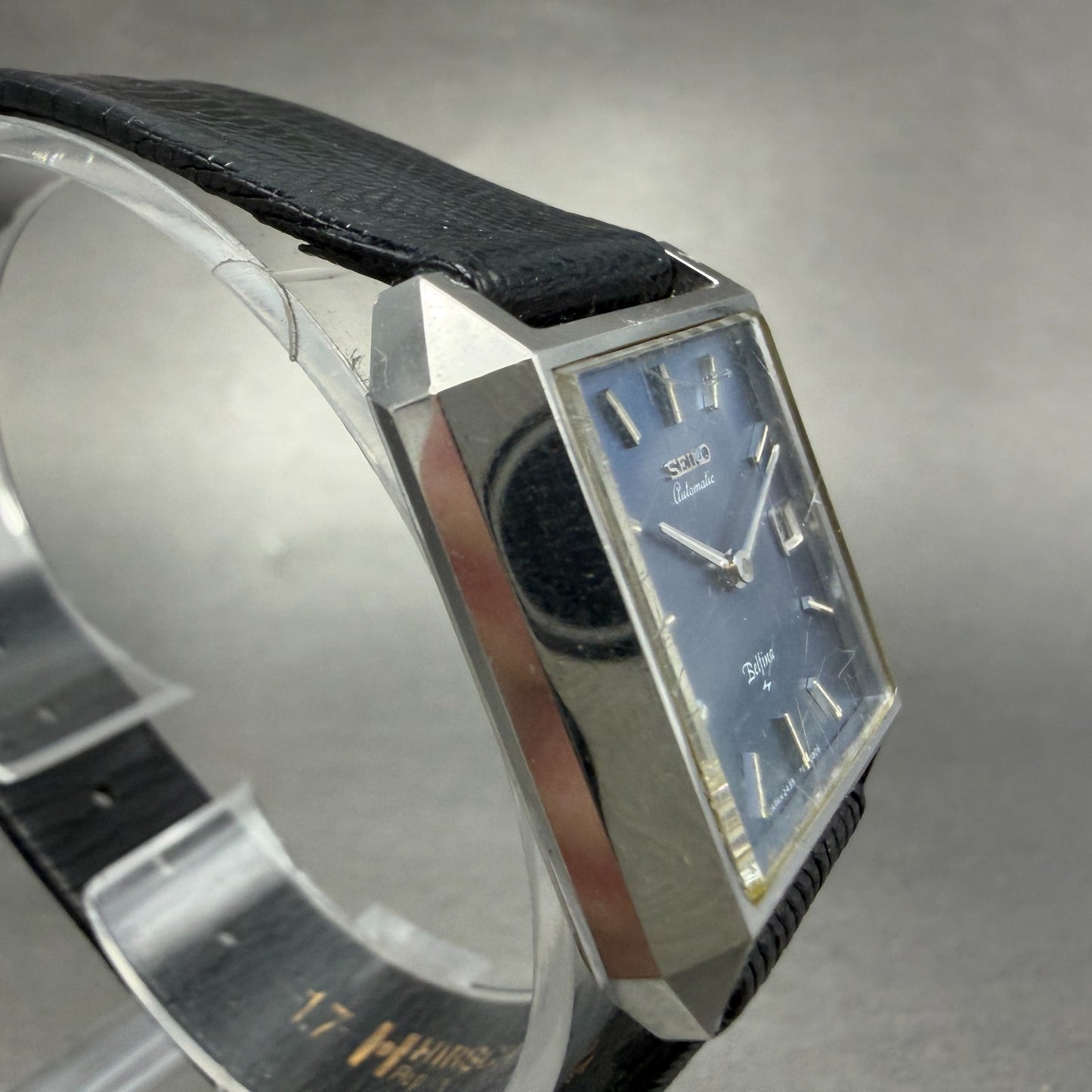 Seiko Automatic Belfina Tank Watch Women 26mm Blue Dial Silver Tone Date Runs3