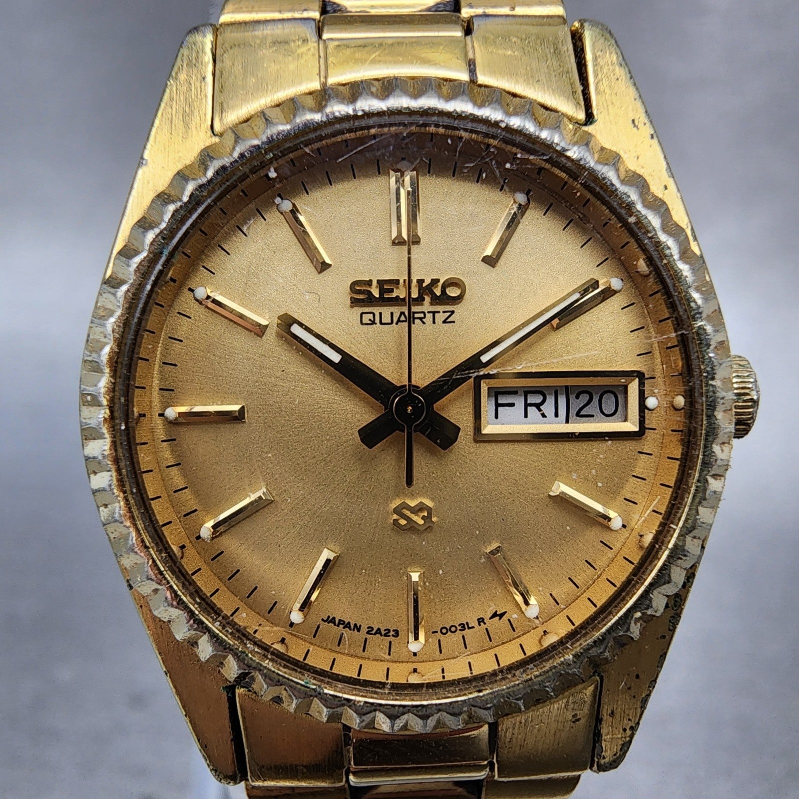 Seiko SQ Watch Women 24mm Champagne Dial Gold Tone Daydate 2a230030 New Battery1