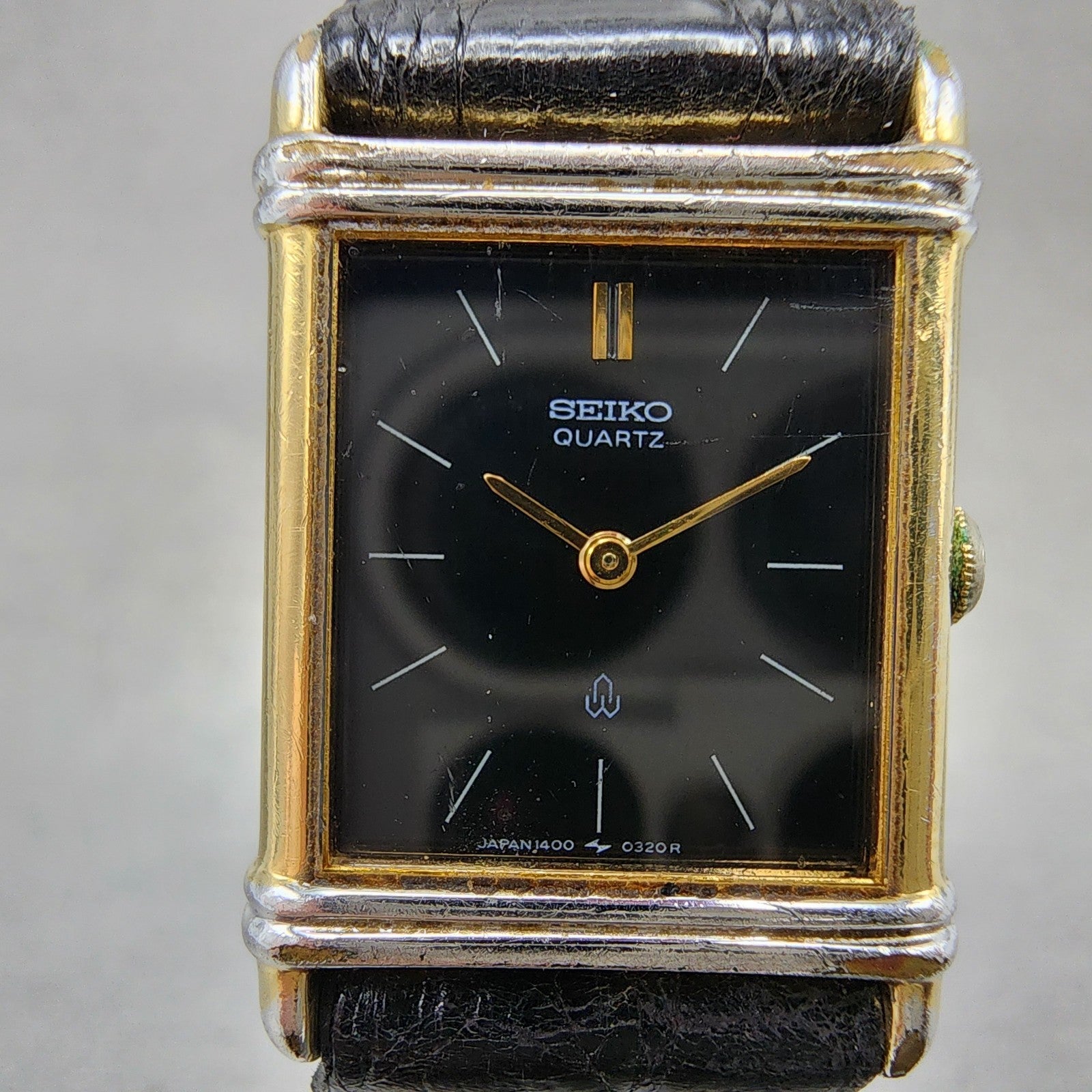 Seiko Tank Watch Women 20mm Black Dial Gold Tone Rectangle 14005240 New Battery1