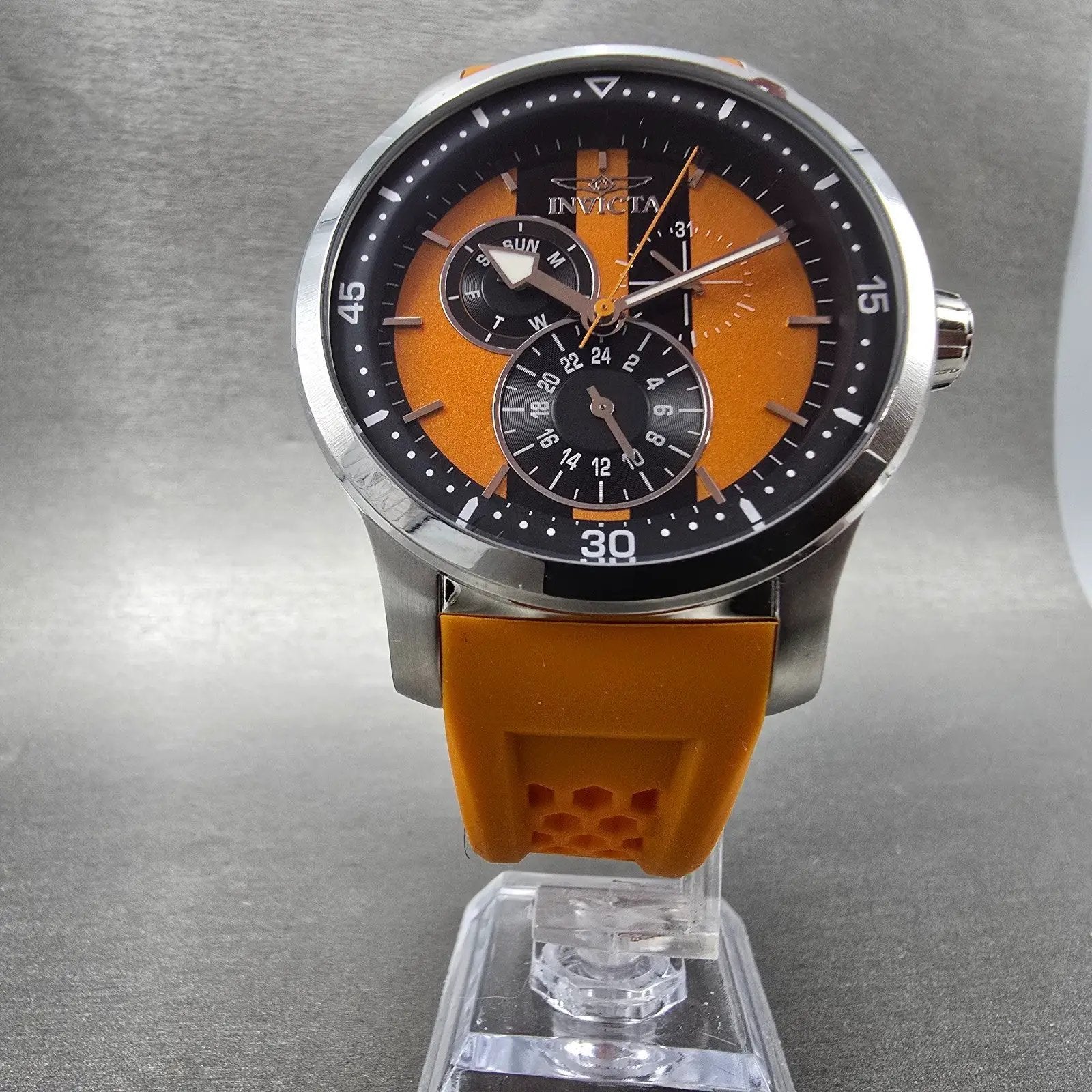 Invicta S1 Rally Watch Men 45mm Orange Dial Silver Tone Daydate 27118 NewBattery5