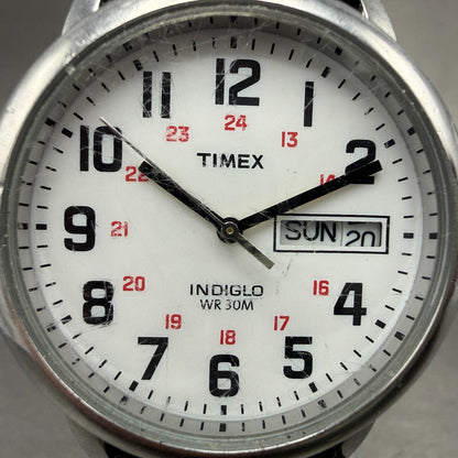 Timex Easy Reader Watch Men 35mm White Dial Silver Tone Daydate T20461 New Batt1
