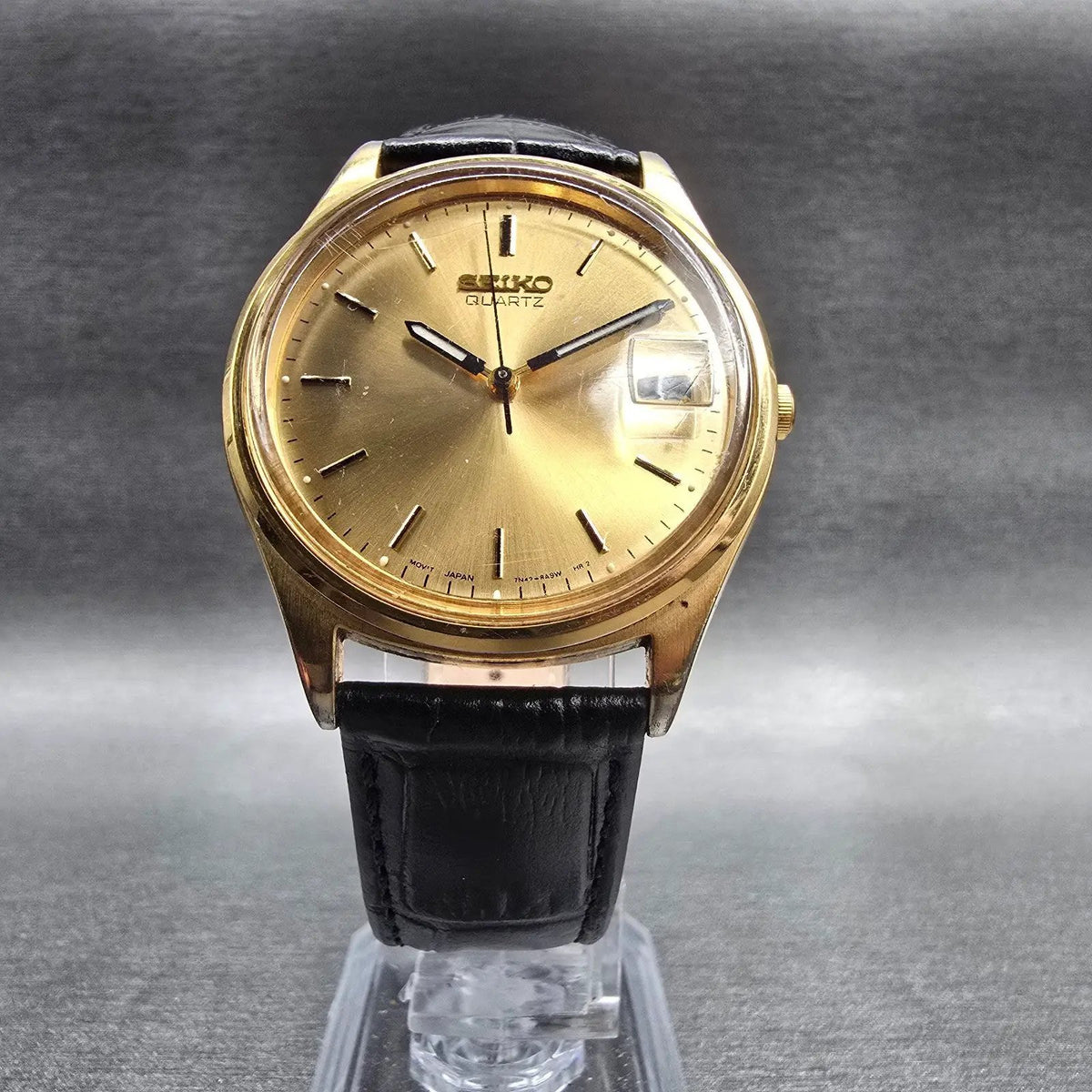 Seiko Watch Men 35mm Gold Dial Gold Tone Date Round 7N42-8A39 New Battery5